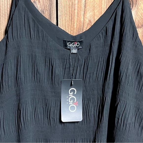 NWT- Gigio USA Whimsigoth Black Sheer Shirred Tank Top Sz Large - Picture 2 of 5